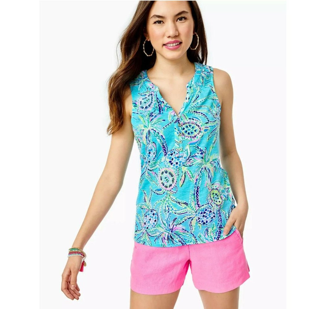 NWT Lilly Pulitzer Essie Tank Tunic Top in Bermuda Blue Print sz S